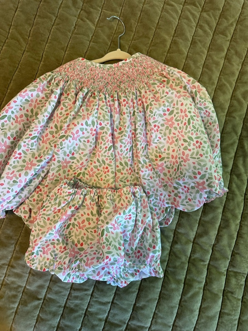 Girls Pink & Green Floral Smocked Matching Set